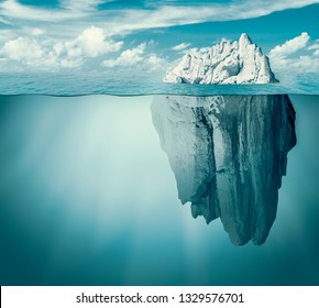 Iceberg In Ocean Or Sea. Hidden Threat Or Danger Concept. 3d Illustration.