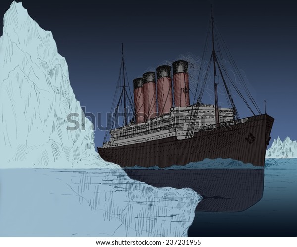 Iceberg Tearing Gash Hull Ocean Liner Stock Illustration 237231955