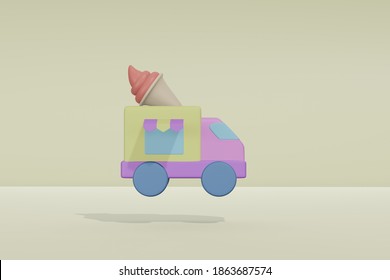 Icecream Truck Icon In 3d Rendering Illustration Isolated