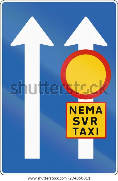 Icelandic road sign: Restricton on right lane. The\
Text means: Only SVR and\
Taxi