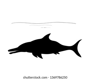 Ichthyosauria Silhouette Dinosaur Jurassic Prehistoric Animal. JPG Illustration.