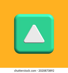 Icon 3D Green Colored Up Button Isolated On Yellow Background. Concept Of Website, User Interface, UI Design. 3d Rendering. 