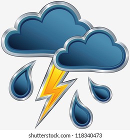 Icon Of Bad Weather With Clouds, A Storm, A Rain And A Lightning