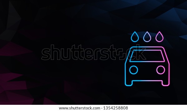 icon of\
blue violet neon car with three water drops on low-poly abstract\
triangular mosaic on blue violet dark\
background