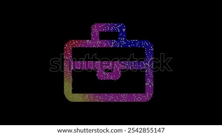 Icon briefcase is made up of LED square shapes. There are bright diodes and there are black dead diodes  