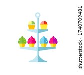 Icon of cake stand with cupcakes. Sweet food, sweetshop, confectionery. Dessert concept. Can be used for topics like food, gourmet, delicatessen