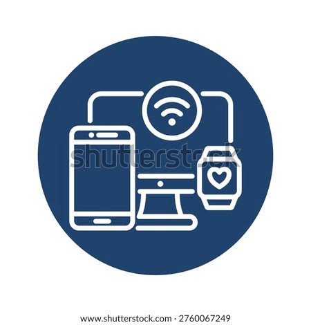 An icon depicting interconnected devices including a smartphone, computer, and smartwatch with WiFi