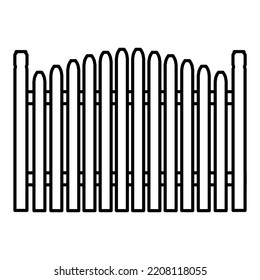 Icon Fence Illustration Line And Outline Wooden Design Symbol Barrier. Wood Farm Sign Wall Picket Country And Isolated Plank Garden. Graphic Gardening Black Object Line Icon Or Protection Gate.