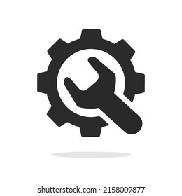 Icon Of Fix Repair With Wrench And Cog Wheel Or Maintenance Help Mechanical Support Pictogram, Custom Settings With Spanner Logo, System Service Execution Assembly Or Integration Symbol