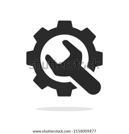 Icon of fix repair with wrench and cog wheel or maintenance help mechanical support pictogram, custom settings with spanner logo, system service execution assembly or integration symbol