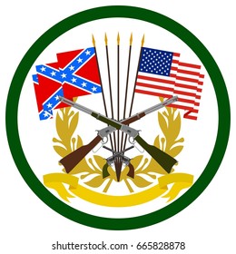 Icon With Flags CSA And The US Weapons Were Used In The Civil War In America. The Illustration On A White Background.