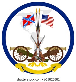 Icon With Flags CSA And The US Weapons Were Used In The Civil War In America. The Illustration On A White Background.