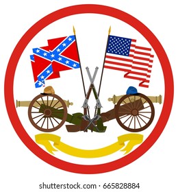 Icon With Flags CSA And The US Weapons Were Used In The Civil War In America. The Illustration On A White Background.