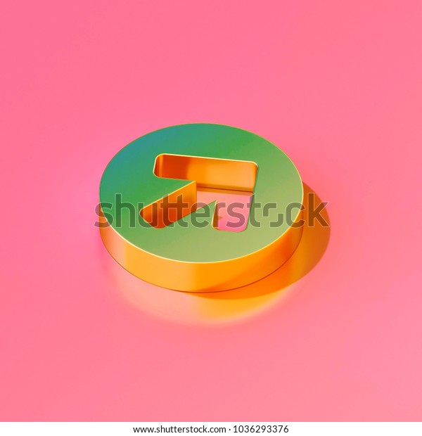 Icon of gold arrow circle right on the\
candy pink background. 3D illustration of Arrow, back, circle,\
forward, left, next, right isometric\
icon.