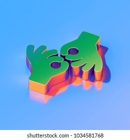 Icon Of Green American Sign Language Interpreting On The Glossy Blue Background. 3D Illustration Of Deaf, Disabled, Finger, Gesture, Gestures, Hand Isometric Icon Set.