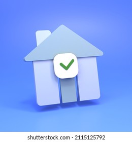 Icon Of The House On A Blue Background. The Concept Of Buying A Home. 3D Render.