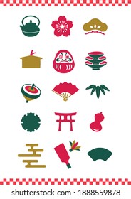 Icon illustration set for Japanese New Year's cards