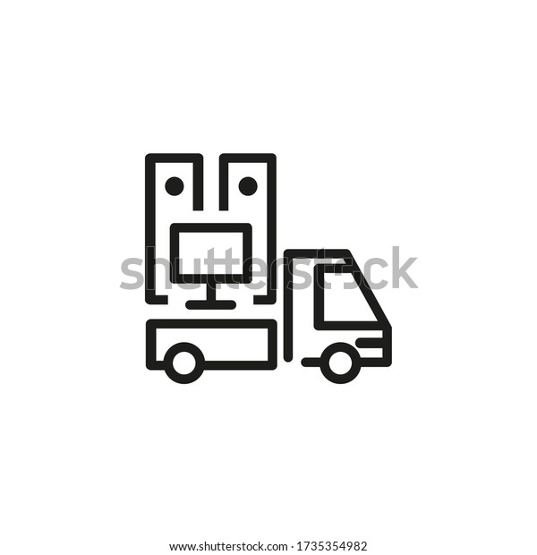 Icon of moving truck. Move out, truck,\
furniture, staff. Delivery concept. Can be used for topics like\
moving company, relocation, office\
moving