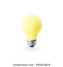 The Icon Is A Realistic Yellow Light Bulb. 3D Rendering