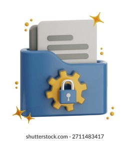 Icon representing encrypted data storage with a lock and gear, suitable for cybersecurity, data protection, and IT security.