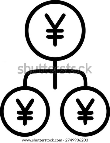 An icon representing a hierarchy or structure of Yen currency symbols, suitable for financial organization or multi-level Yen transactions.