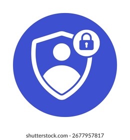 Icon representing personal data security and privacy, with a shield protecting a user profile and a padlock symbol.