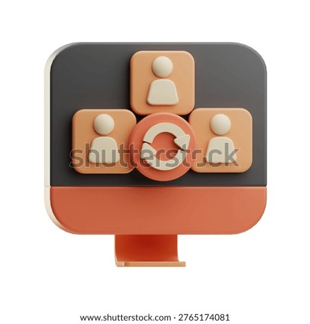 Icon representing team collaboration, synchronization, and teamwork using user profiles and refresh symbol.