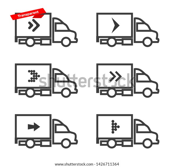 Icon set moving truck van with arrow. Icons\
delivery in linear\
style