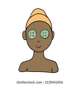 Icon Of Spa Day Beautiful Girl Makes Cucumber Eye Mask