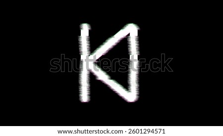 Icon step backward is distorted. Glitch. Noise, chromatic aberration, geometric distortion  