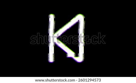 Icon step backward is distorted. Glitch. Noise, chromatic aberration, geometric distortion  