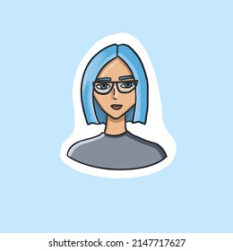 Icon Sticker Girl With Blue Hair, Cartoon Style