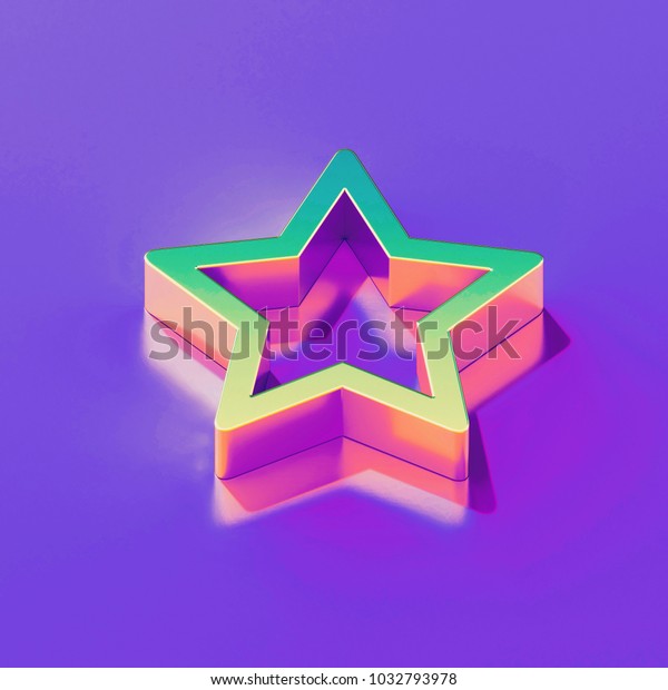 Icon of yellow green\
star contour with gold and pink reflection on the glamour purple\
background. 3D illustration of creative Bookmark, celebrity,\
favorite, isometric\
icon.