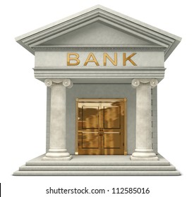 Iconic 3D Caricature Model Of A Bank Isolated On A White Background
