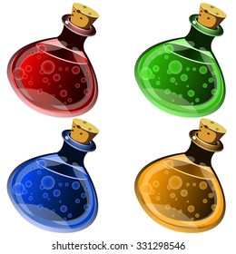 icons of ancient magical drinks in flasks