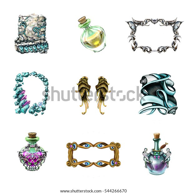Icons Fantasy Metal Texture Frame Set Stock Illustration 544266670