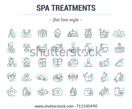 Icons in flat, contour, thin and linear design. Spa treatment. Alternative medicine. Simple isolated icon on background. Concept illustration for Web site, app. Sign, symbol, element. Raster version.