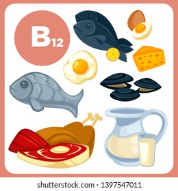 Icons Food With Vitamin B12. Isolated Illustration