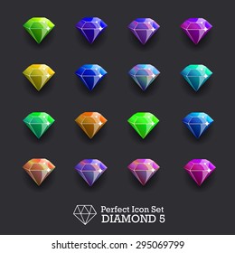 Colorful Cartoon Diamonds Icons Detailed Photo Stock Vector (Royalty ...