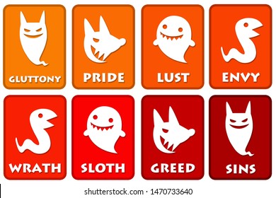 Icons representing the deadly sins from the bible