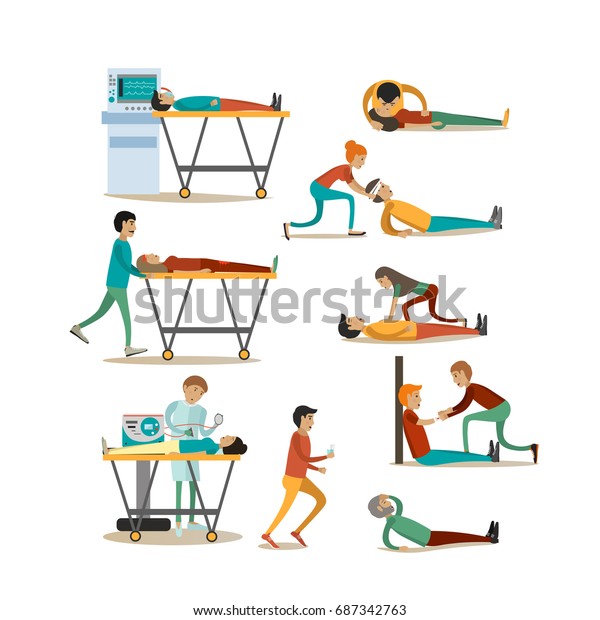 Icons Set Emergency First Aid People Stock Illustration 687342763 