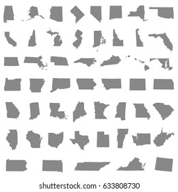 Icons States Map. America States Map Icons On A White Background.