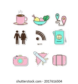Icons and steacker set for eat drink toilet and trevel