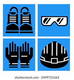 icons or symbols in the construction and industrial work safety aspects for shoes, helmets, gloves and glasses - Powered by Shutterstock