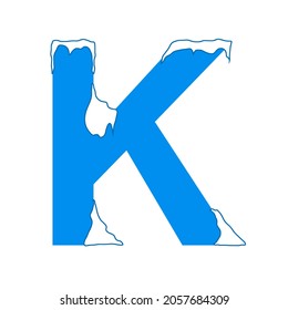 Icy Letter K With A Snow Cap. Decorative Winter Font.