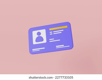 Id card floating on pink background. Identification card icon, driver license, doctor ID card template, medical identity badge, identity verification, person data. 3d icon rendering illustration - Powered by Shutterstock