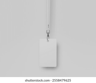 ID card Mockup, Blank Employee ID Badge, White Corporate name Id card, rectangular card, 3d rendered Isolated on Light Background