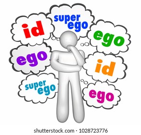 Id Ego Super-Ego Thought Clouds Thinker 3d Illustration