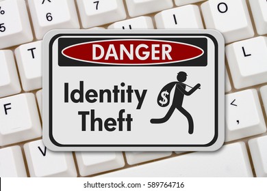 ID Theft  Danger Sign, A Black And White Danger Sign With Text Identity Theft  And Theft Icon On A Keyboard 3D Illustration