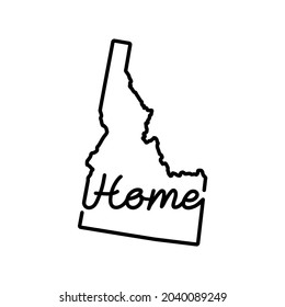 Idaho US state outline map with the handwritten HOME word. Continuous line drawing of patriotic home sign. A love for a small homeland. Interior decoration idea. illustration.